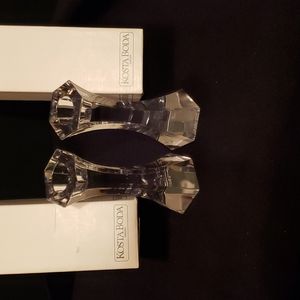 Signed pair of Kosta Boda candle holders